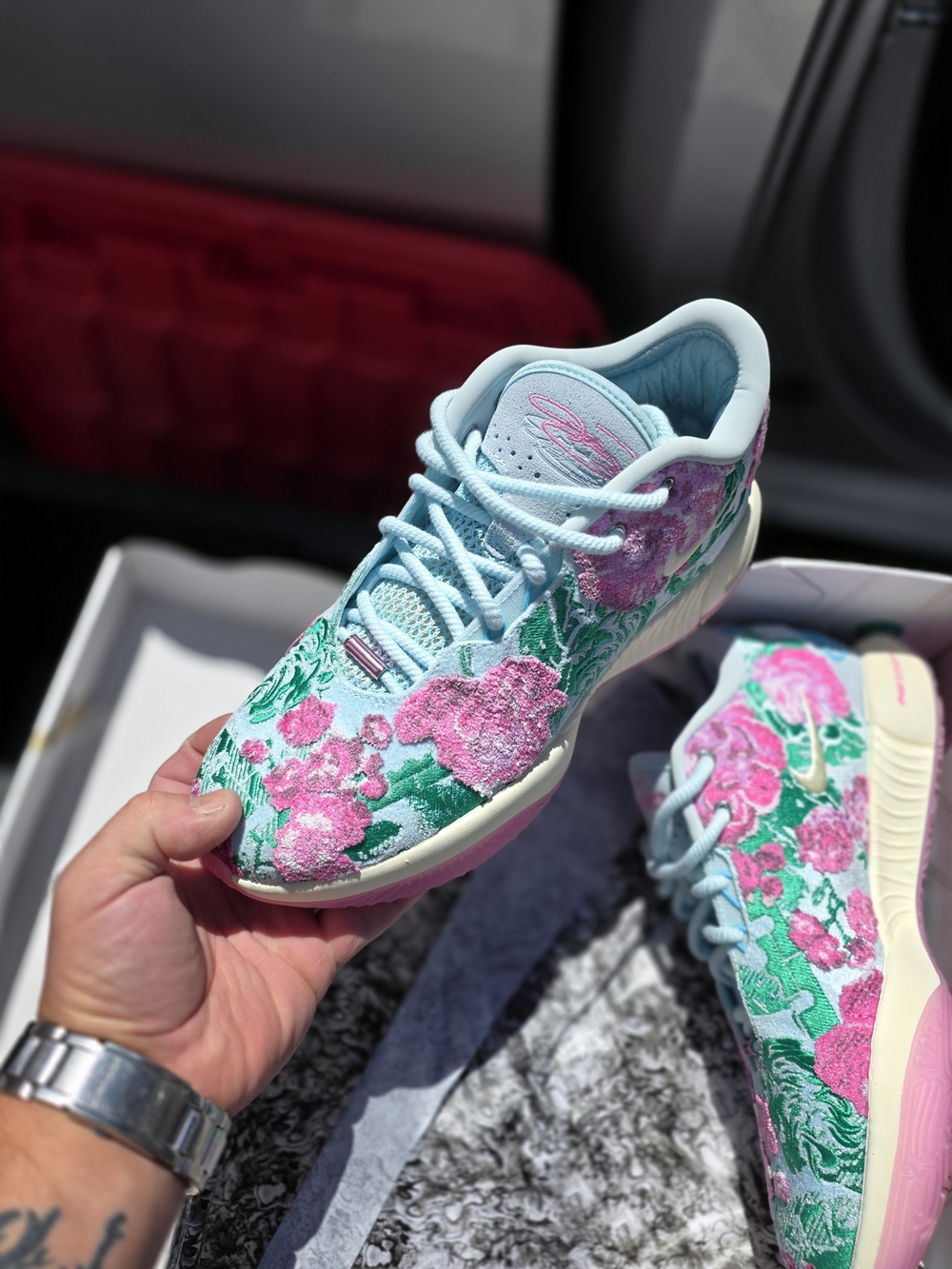 Floral Embroidered Aqua Pink Sneakers